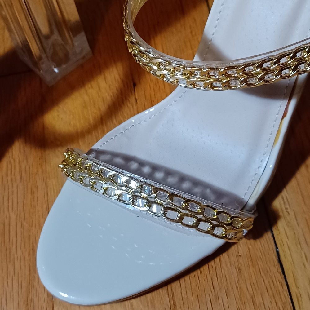 Glaze Women's Gold Heels with Clear Block Heel - Picture 4 of 11